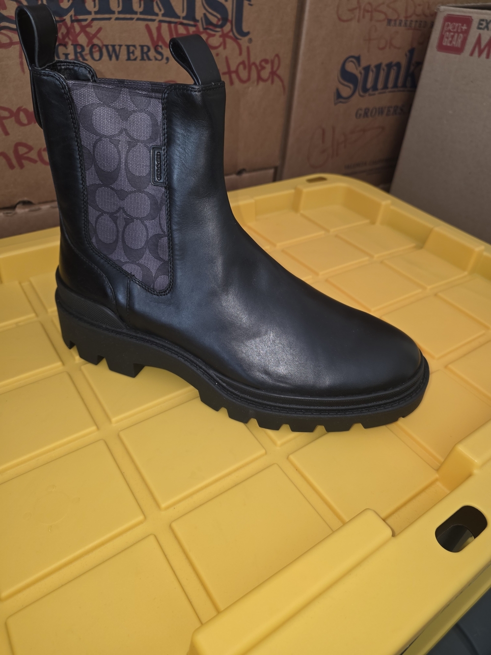 Coach Men's Black Leather Chelsea Boot with Signature Fabric Panel
